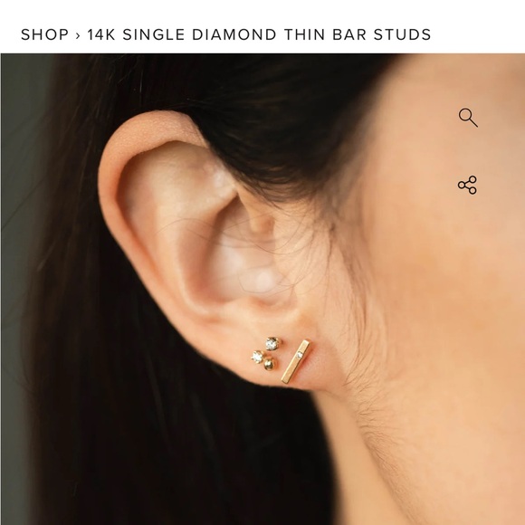 Zoe Chicco 14k yellow gold and single diamond bar studs earrings pair - Picture 2 of 16